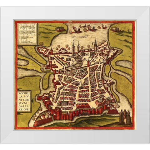 La Rochelle France White Modern Wood Framed Art Print by Hogenberg, Braun