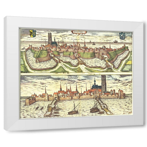 Harderwijk Netherlands Holland White Modern Wood Framed Art Print by Hogenberg, Braun