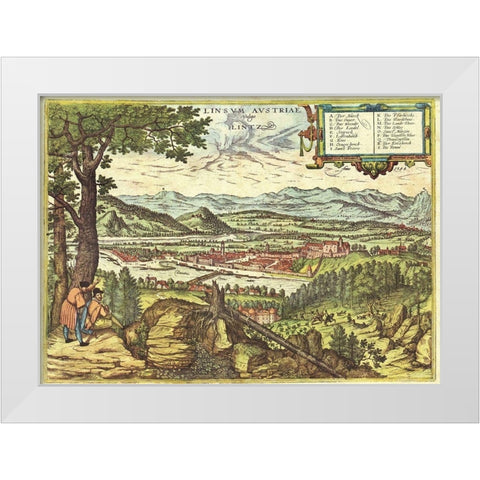 Linz Austria White Modern Wood Framed Art Print by Hogenberg, Braun