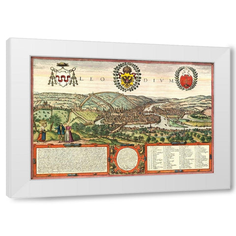 Liege Belgium White Modern Wood Framed Art Print by Hogenberg, Braun