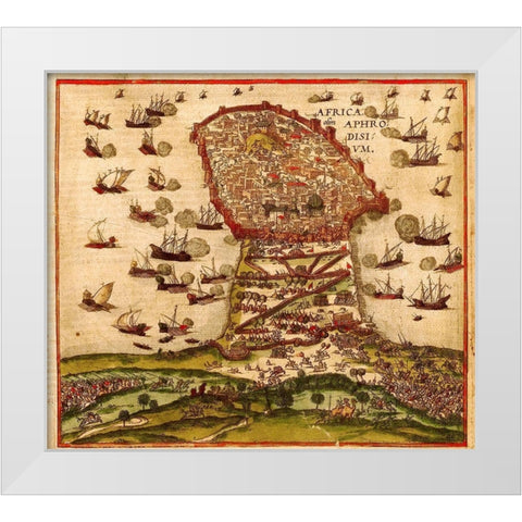 Mahdia Tunisia White Modern Wood Framed Art Print by Hogenberg, Braun