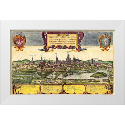 Lublin Poland White Modern Wood Framed Art Print by Hogenberg, Braun