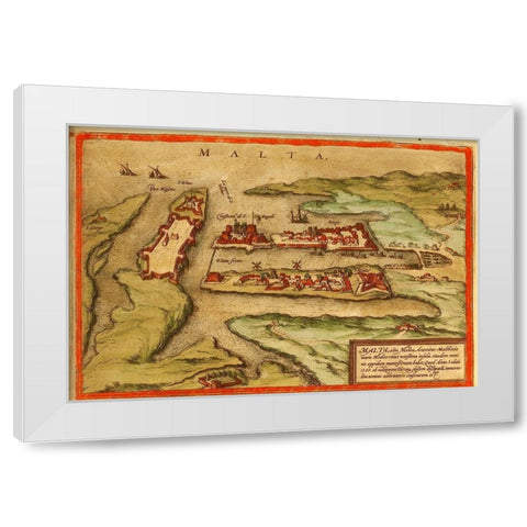 Malta White Modern Wood Framed Art Print by Hogenberg, Braun