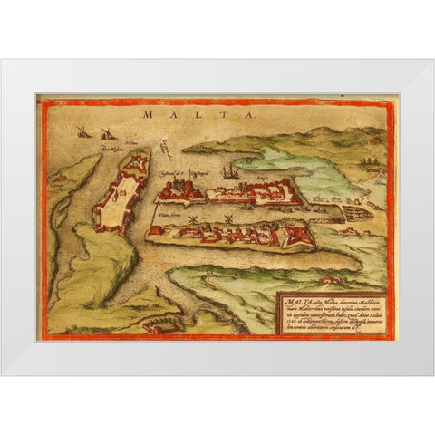 Malta White Modern Wood Framed Art Print by Hogenberg, Braun
