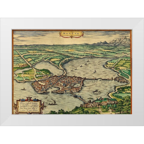 Mantua Italy White Modern Wood Framed Art Print by Hogenberg, Braun