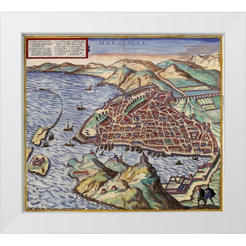 Marseille France White Modern Wood Framed Art Print by Hogenberg, Braun