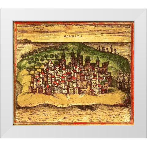Mombasa Kenya Africa White Modern Wood Framed Art Print by Hogenberg, Braun