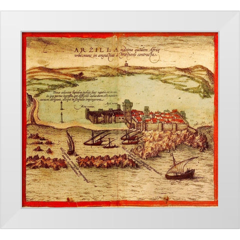 Asilah Morocco White Modern Wood Framed Art Print by Hogenberg, Braun
