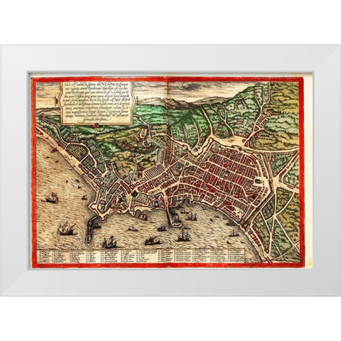 Naples Napoli Italy White Modern Wood Framed Art Print by Hogenberg, Braun