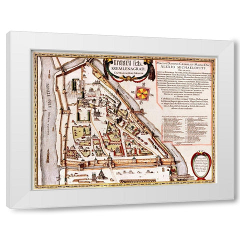 Moscow Moskva Russia White Modern Wood Framed Art Print by Hogenberg, Braun