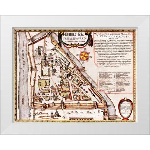 Moscow Moskva Russia White Modern Wood Framed Art Print by Hogenberg, Braun