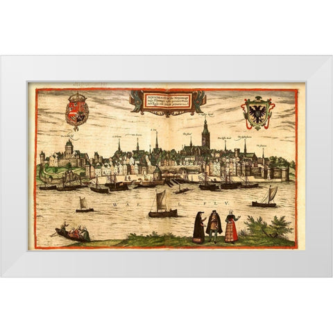 Nijmegen Netherlands White Modern Wood Framed Art Print by Hogenberg, Braun