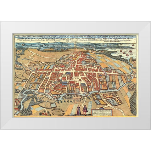 Odense Denmark White Modern Wood Framed Art Print by Hogenberg, Braun