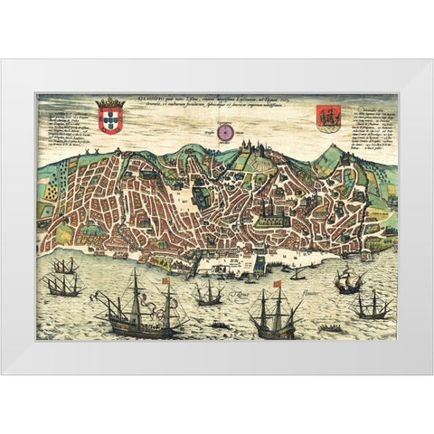 Portugal White Modern Wood Framed Art Print by Hogenberg, Braun