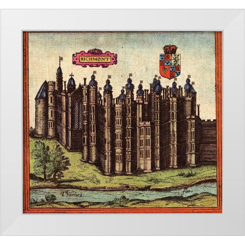 Richmond England White Modern Wood Framed Art Print by Hogenberg, Braun