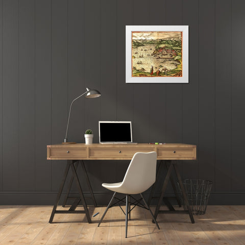 Santander White Modern Wood Framed Art Print by Hogenberg, Braun