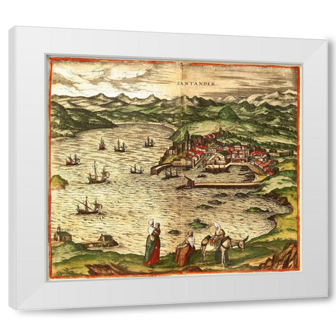 Santander White Modern Wood Framed Art Print by Hogenberg, Braun