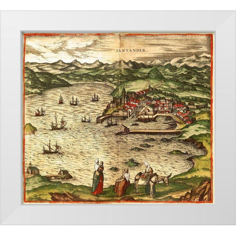 Santander White Modern Wood Framed Art Print by Hogenberg, Braun