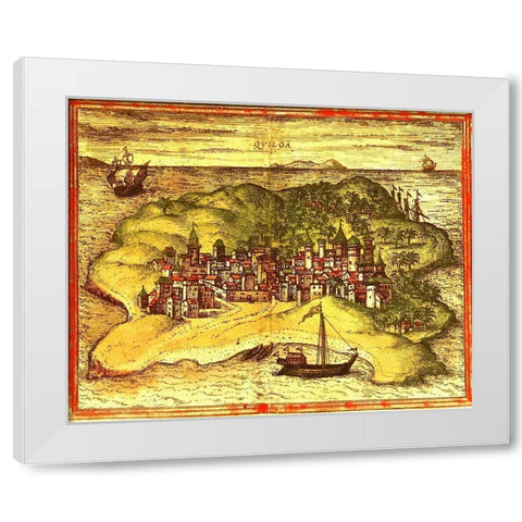 Kilwa Tanzania White Modern Wood Framed Art Print by Hogenberg, Braun
