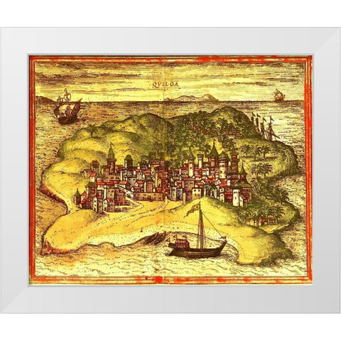Kilwa Tanzania White Modern Wood Framed Art Print by Hogenberg, Braun