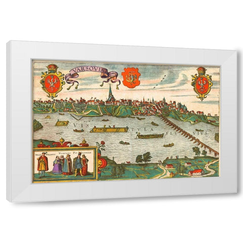 Warsaw Poland White Modern Wood Framed Art Print by Hogenberg, Braun