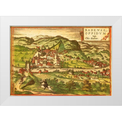 Baden Spa Switzerland White Modern Wood Framed Art Print by Hogenberg, Braun