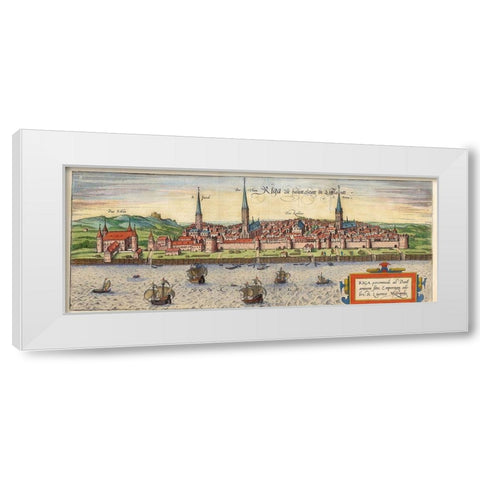 Riga Latvia White Modern Wood Framed Art Print by Hogenberg, Braun