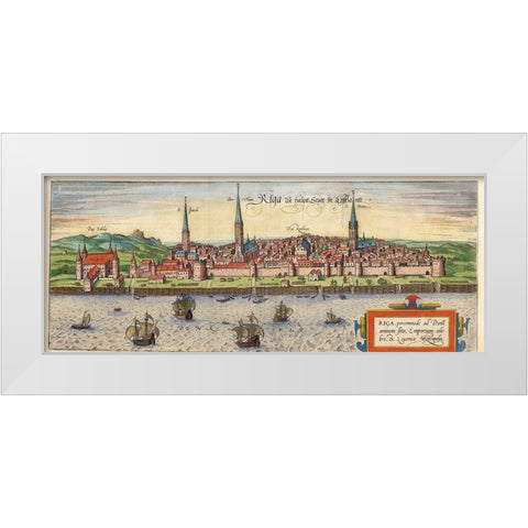 Riga Latvia White Modern Wood Framed Art Print by Hogenberg, Braun