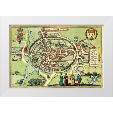 Canterbury England White Modern Wood Framed Art Print by Hogenberg, Braun