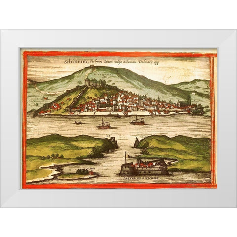 Sibenik Croatia White Modern Wood Framed Art Print by Hogenberg, Braun