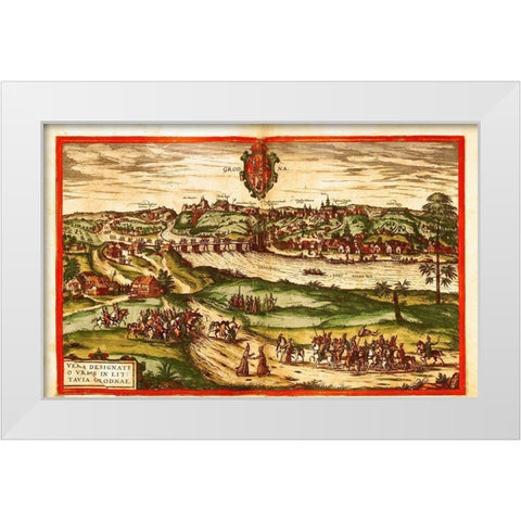 Grodno Poland White Modern Wood Framed Art Print by Hogenberg, Braun