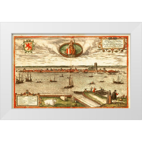 Dordrecht Netherlands White Modern Wood Framed Art Print by Hogenberg, Braun