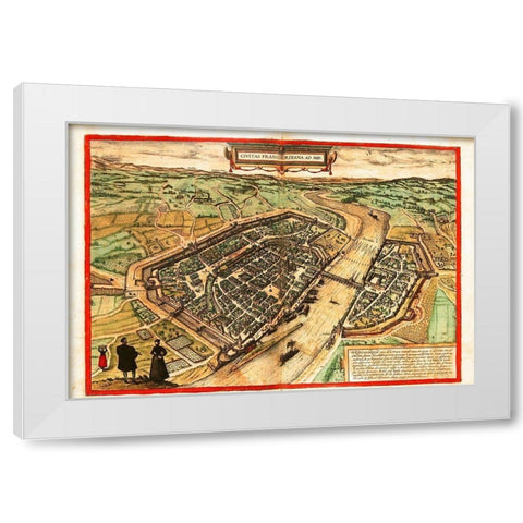 Frankfurt Am Main White Modern Wood Framed Art Print by Hogenberg, Braun