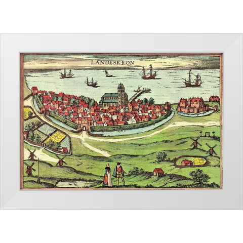 Denmark White Modern Wood Framed Art Print by Hogenberg, Braun
