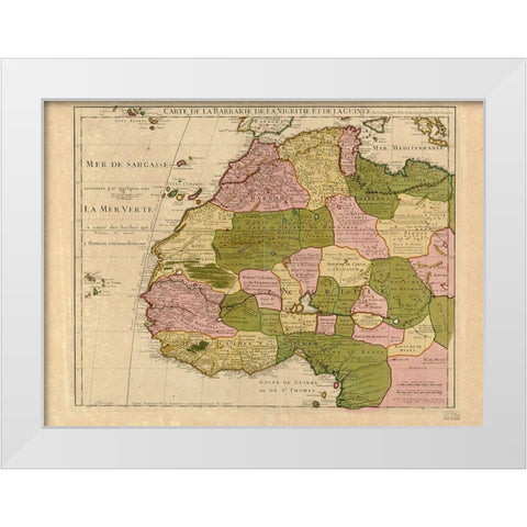 Map of Barbary and Black Africa and Guinee White Modern Wood Framed Art Print by I''sle, Guillaume de