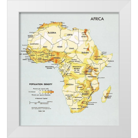 Africa Population Density  White Modern Wood Framed Art Print by CIA
