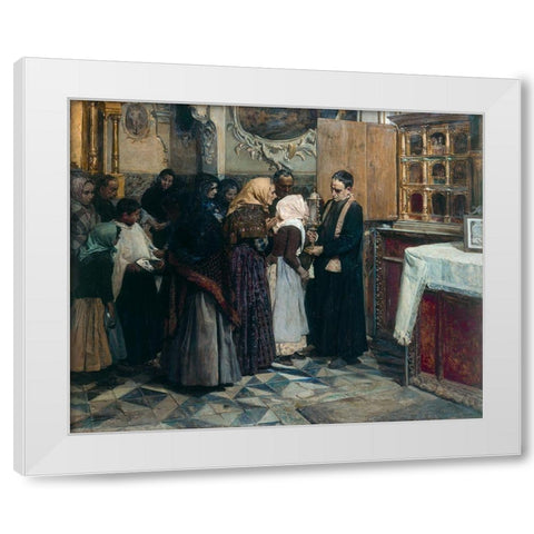 Kissing the Relic White Modern Wood Framed Art Print by Sorolla, Joaquin