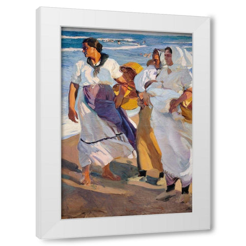 Fisherwomen from Valencia White Modern Wood Framed Art Print by Sorolla, Joaquin