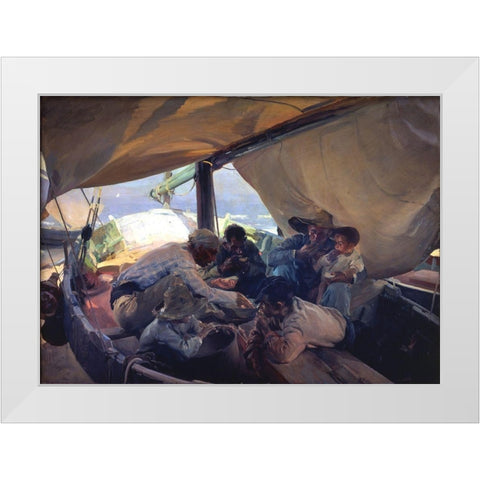 Lunch on the boat White Modern Wood Framed Art Print by Sorolla, Joaquin
