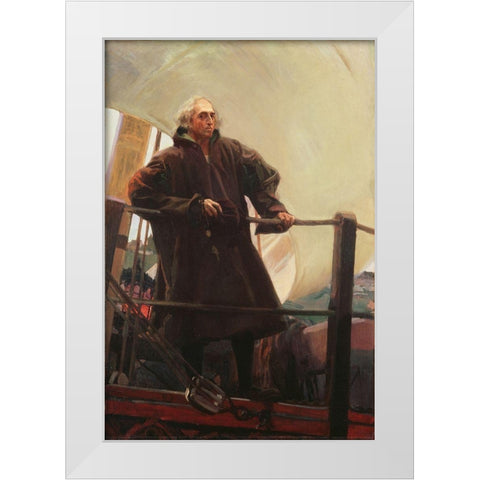 Christopher Columbus Leaving Palos White Modern Wood Framed Art Print by Sorolla, Joaquin