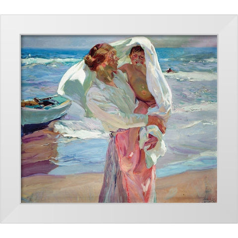After Bathing White Modern Wood Framed Art Print by Sorolla, Joaquin