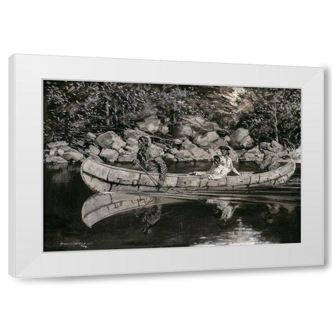 Paddling the Wounded British Officer White Modern Wood Framed Art Print by Remington, Frederic