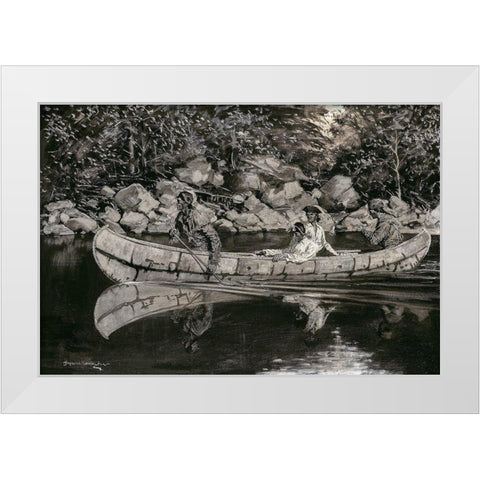 Paddling the Wounded British Officer White Modern Wood Framed Art Print by Remington, Frederic