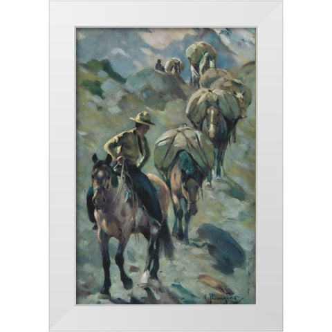 Ponies on the Trail White Modern Wood Framed Art Print by Rungius, Carl