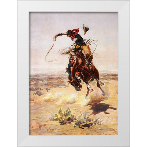 A Bad Hoss White Modern Wood Framed Art Print by Russell, Charles Marion