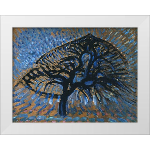 Apple Tree-Pointillist Version White Modern Wood Framed Art Print by Mondrian, Piet