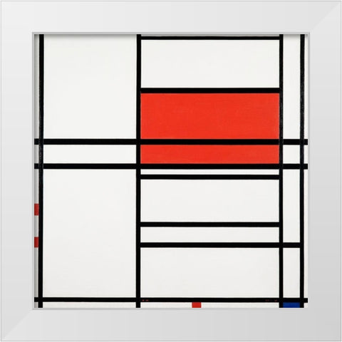 Composition No. 4 with red and blue White Modern Wood Framed Art Print by Mondrian, Piet