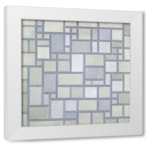 Composition in bright colors with gray lines White Modern Wood Framed Art Print by Mondrian, Piet