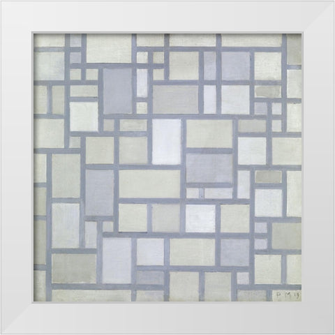 Composition in bright colors with gray lines White Modern Wood Framed Art Print by Mondrian, Piet