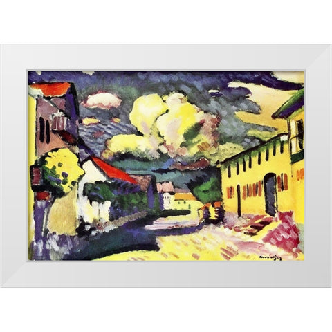 Village Street White Modern Wood Framed Art Print by Kandinsky, Wassily